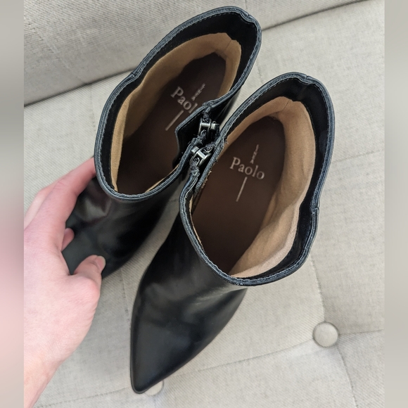 PAOLO Sadie Black Block Heeled Pointed Toe Slim Shaft Dress Boots Shoes Size 9 - Picture 9 of 10